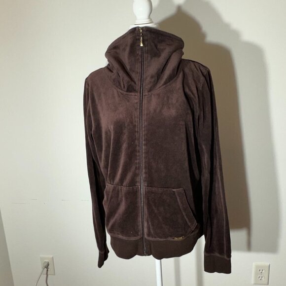 Women's Calvin Klein Brown Velour Zip Jacket - Size XL - Picture 2 of 8